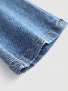 Baby Girl Blue Elastic Waist Denim Flare Pants,Fall Clothes,Winter Clothing ,Casual And Fashionable Vacation Outfits,Streetwear,2000s Style  ,Christmas Clothing,Winter  Jeggings,Baby Girl Bell Bottom,Baby Cute Jeans - Medium Wash - View 4