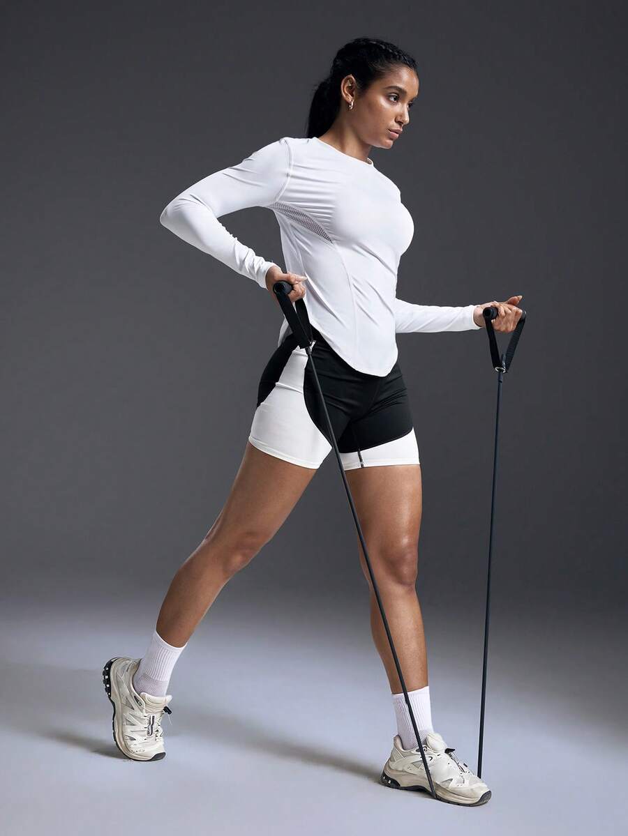 Powerista Versatile Solid Color Slim Fit Long Sleeve Breathable Sports T-Shirt Activewear Woman - White - View 1