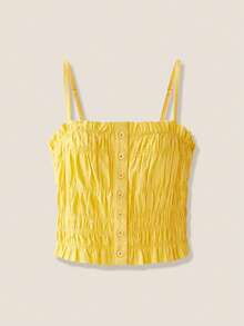SHEIN Unity 女式休闲纯色麻花针织吊带背心黄色上衣，夏季 - 黃色 - 查看 1