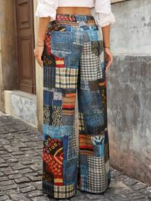 EMERY ROSE Plus Size Women Patch Print Loose Wide Leg Jeans - Multicolor - View 5