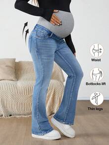 SHEIN Quần jeans ống loe cạp cao phối màu đơn giản/đi làm cho bà bầu Mùa đông Giáng sinh Năm mới Lễ tạ ơn Đi làm Kỳ nghỉ Tốt nghiệp Sang trọng Y2k Dễ thương Thời trang dạo phố Tiệc cưới Công sở thanh lịch Thường ngày cho phụ nữ Quần jeans ống loe giặt nhẹ cho bà bầu có bo gấu Quần áo bầu hàng ngày Linh hoạt và thời trang cho bà bầu Giáng sinh Lựa chọn thời trang cho bà bầu của mẹ - Màu xanh lam - Xem 8
