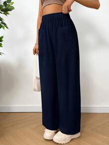 SHEIN EZwear 女式宽松海军蓝休闲裤，秋季 - 藏蓝色 - 查看 5