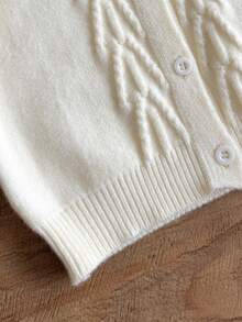 2pcs Baby Girls Minimalist Sweater Set, Infant Toddler White Long Sleeve Sweater Top And Pants Outfit, Casual Suit For Everyday Wear And Outings Baby Knitted Outfit Cream Baby Outfit Baby Knit Two Piece Baby Set Autumn Winter Baby Sweater Sets - Apricot - View 6