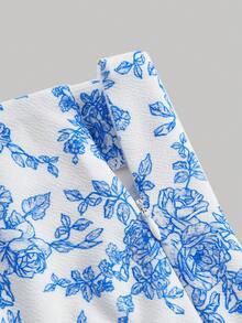 SHEIN MOD Spring Break Allover White And Blue Floral Print Tie Shoulder Cami Top & Skirt - Blue and White - View 4