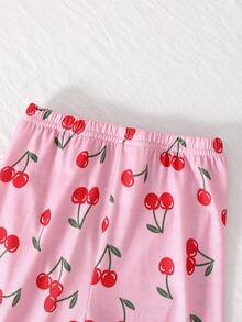 2件套女婴荷叶边粉色樱桃可爱简约时尚休闲舒适睡衣，夏季 - 粉色 - 查看 4