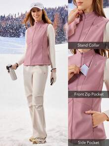 OutZeal 女士冬季保暖户外背心外套 粉色 露营徒步 防水保暖修身带拉链口袋 - 粉色 - 查看 4