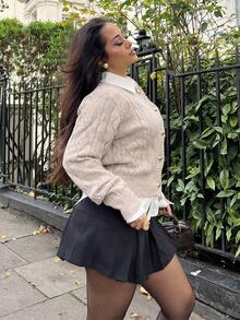 NegzBox 女士纯色长袖单排扣镂空休闲开衫 - 卡其色 - 查看 5