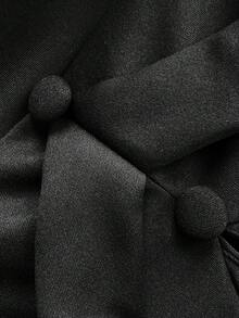 Viva Relle 大码女式纯色翻领长袖前短后长下摆时尚性感连衣裙 - 黑色 - 查看 7