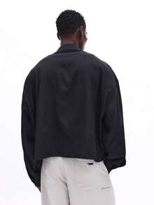 SUMWON 修身短款长袖纽扣衬衫，带胸袋，常规版型，商务休闲/职业正装，纯色 - 黑色 - 查看 2