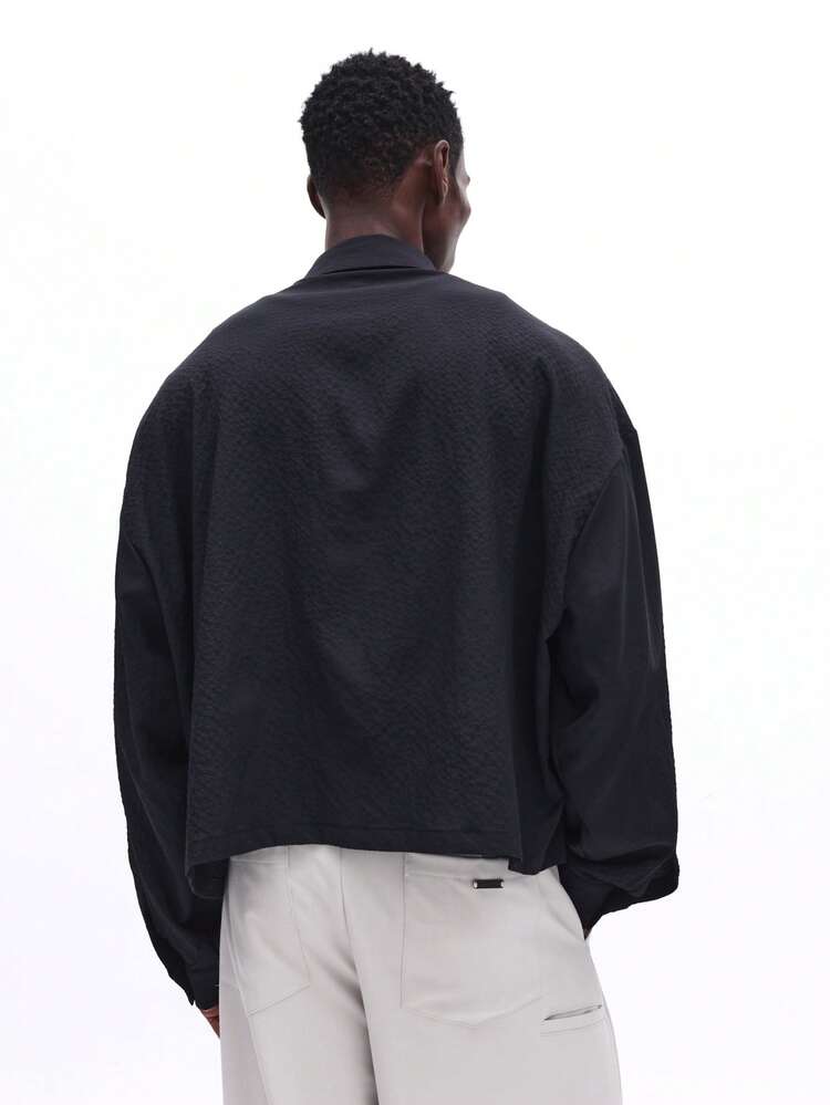 Textured Long Sleeve Button Down Shirt