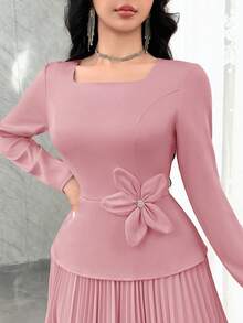 Feyla Đầm dài tay họa tiết hoa tối giản đơn sắc dành cho nữ - Hồng - Xem 5