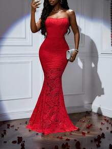 Slaydiva Trang phục thường ngày ngày lễ tình nhân mùa thu đông mới phù hợp cho các buổi hẹn hò hàng ngày, đi làm, công sở, nữ tính, thanh lịch, bãi biển, tiệc du thuyền, đơn giản, phổ biến trực tuyến, tiệc sinh nhật, tiệc cao cấp, váy dạ hội, váy đuôi cá trễ vai gợi cảm và lãng mạn, váy ren đỏ, váy ôm vừa vặn và váy dài siêu dài dành cho nữ -G - Đỏ - Xem 15