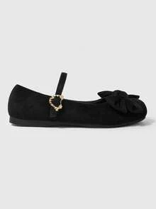 ROMWE Kawaii Women's Bow Decor Buckle Design Fashion Flat Shoes Valentine's Day - Black - View 2