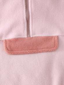 女童冬季抓绒卫衣长裤套装（2件套），粉色拼接酒红色领长袖上衣搭配长裤，居家休闲装，户外玩耍皆宜，时尚可爱 - 粉色 - 查看 6