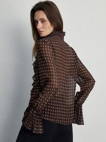 Aveloria Modichic Elegant Oversized Paisley & Cashew Flower Print Chiffon Layered Ruffle Collar Front Button Blouse, Vintage Style For Women - Multicolor - View 6