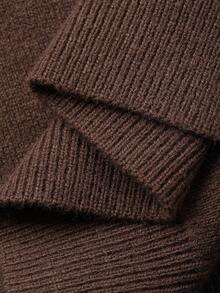 DAZY Women's Solid Color Embroidered Applique Long Sleeve Sweater - Brown - View 7