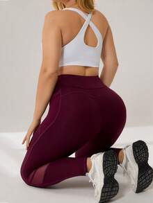 Auralis Quần legging tập yoga, quần legging tập yoga có túi, màu đỏ rượu vang cỡ lớn cho nữ, cạp cao, lưới vá, nâng cơ bụng, có túi bên hông, quần legging tập yoga, quần legging tập gym màu đỏ cho nữ có đường cong - Màu Đỏ Sâu - Xem 1