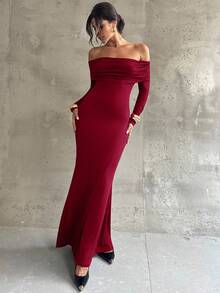 Firerie Abito lungo blu navy da donna con spalle scoperte, arricciato, schiena scoperta, aderente, a sirena, elegante, adatto per pendolarismo, sexy, vacanza, spiaggia, stile boho, Hawaii, festival musicale, romantico, appuntamento, festa, matrimonio, laurea, ballo, esibizione, concerto, lavoro, ritorno a scuola, abito per compleanno delle donne