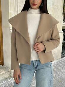 Aloruh Women's Loose Oversized Lapel Elegant Overcoat Winter - Khaki - View 1