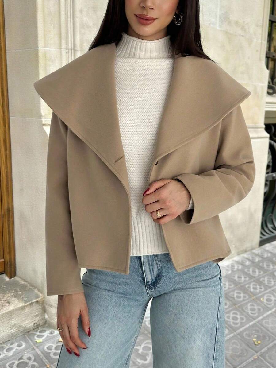 Aloruh Women's Loose Oversized Lapel Elegant Overcoat Winter - Khaki - View 1