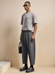 AKNOTIC Men's Loose Solid Color Drawstring Waist Pockets Casual Tapered Sweatpants - Grey - View 3