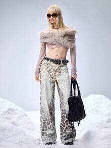 ROMWE Grunge Punk Quần jean ống rộng cạp thấp họa tiết da báo phong cách đường phố Y2K Baddie dành cho nữ - Nhiều màu - Xem 2