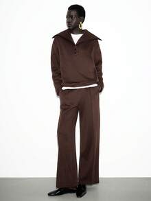 Lumivelle 女士纯色时尚休闲通勤长袖卫衣，秋冬季 - 棕色 - 查看 4