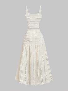 SHEIN MOD 女士杏色优雅荷叶边吊带背心和迷你裙两件套，度假装，夏季女装，西式女装，乡村风女装，度假两件套 - 杏色 - 查看 2