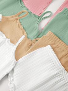 8件套休闲纯色针织吊带背心和短裤套装 - 彩色 - 查看 6