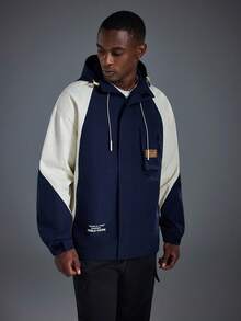 Driftmere Men's Contrast Color Letter Print Drawstring Hooded Jacket, Gym/Training/Running/Fitness Jacket Spring To Summer - Blue - View 4