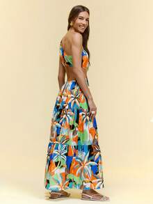 CAJUNI Women's Sexy Backless Allover Print Vacation Long Dress - Multicolor - View 2