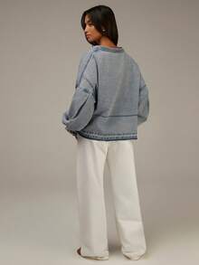 Athîral Áo sơ mi denim thường ngày cho nữ, phong cách đường phố - Màu xanh nhạt - Xem 2