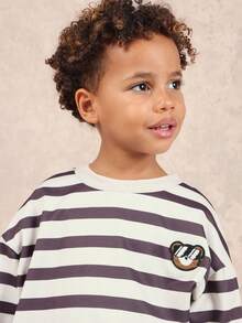 SUMWON Boys Long Sleeve Crew Neck Striped Sweatshirt With Character Patch Detail Casual Pullover Top Vacation - Apricot - View 4