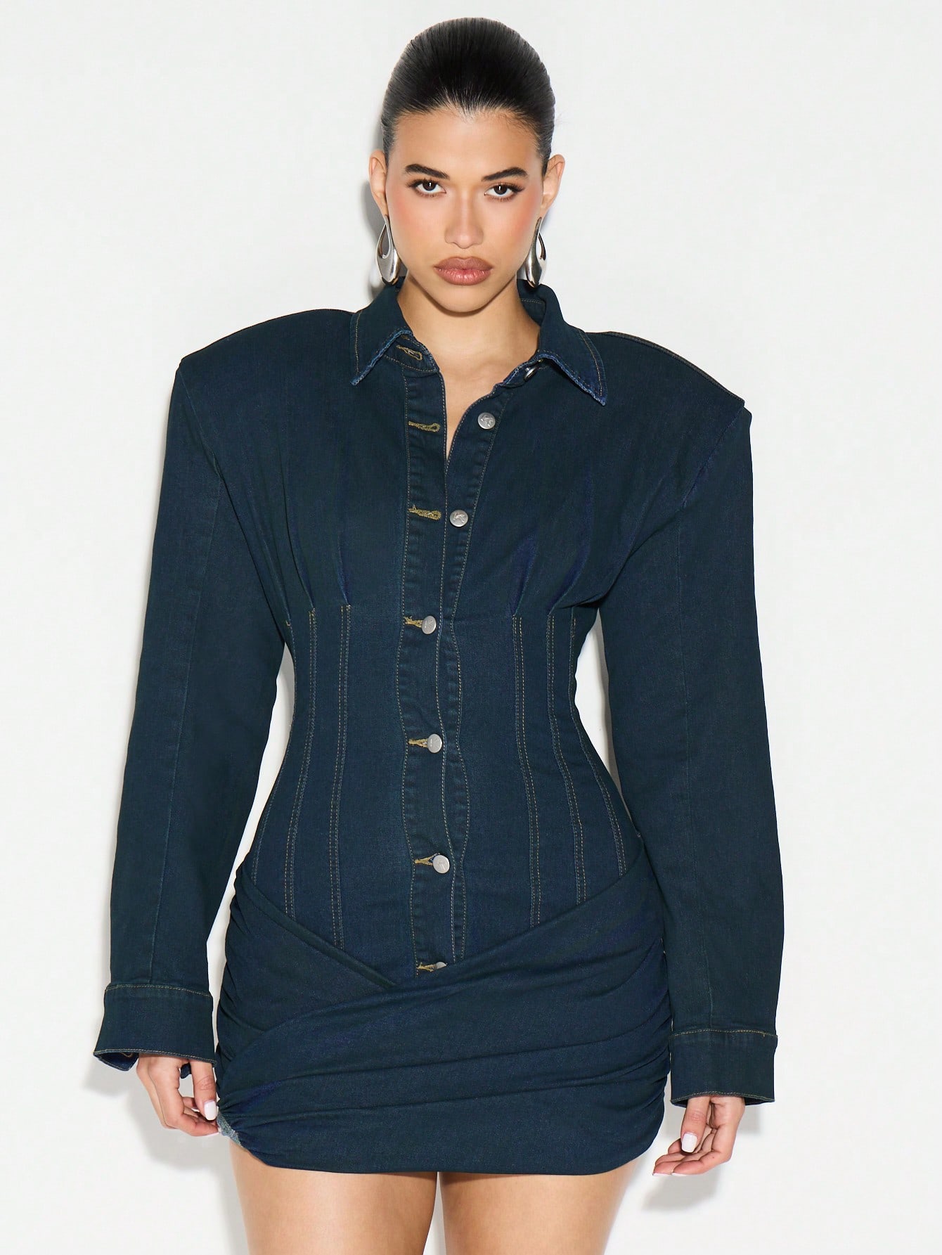 KIZN Long Sleeve Denim Button Front Mini Dress