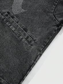 PAVTROS Áo khoác denim rách thời trang nam đính đá, họa tiết chữ, trang phục thường ngày khi đi làm - Nhiều màu - Xem 6