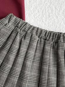 Playful Pals Completo bambina casual 2 in 1 con camicia a collo, pannello frontale, stampa carina, polsini a costine, felpa con vita elastica e gonna plissettata a quadri vintage, autunno/inverno