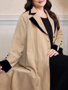 Al Najma Áo Abaya rộng rãi, thoải mái hàng ngày/đi làm, họa tiết khối màu, cổ ve áo, cỡ lớn dành cho nữ, mùa xuân/thu - Màu Khaki - Xem 6