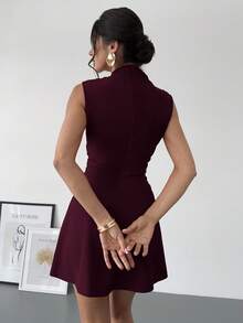 Firerie Women's Elegant Minimalist Delicate Romantic Sweet Daily Commute Wedding Party Music Festival Vacation Pleated A-Line Mini Dress, Red Camisole Maroon Dress - Maroon - View 7