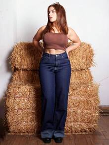 Lupita Cardoza 休闲宽松直筒长袖口牛仔裤 - 深色水洗藍 - 查看 1