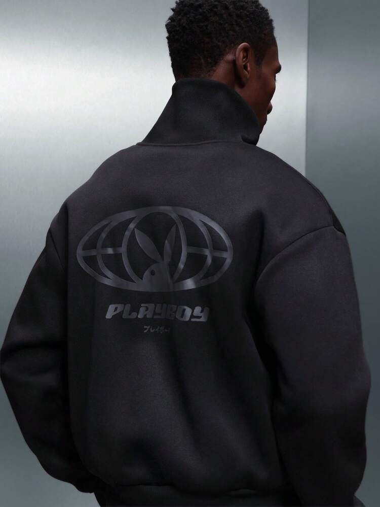 PLAYBOY X SUMWON Moletom Gola Careca Oversized com Estampa de Logo Gráfico nas Costas, Moletom Casual de Manga Longa para Outono e Inverno, Confortável