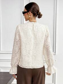 SHEIN Frenchy 女士优雅纯色衬衫，秋季套头衫，女士优雅上衣，端庄衬衫，女士早餐装，女士优雅衬衫，适合休闲和度假，法式风格，巴黎女士，欧式风格，欧洲度假，女士优雅衬衫，适合所有季节，新年，复古，简约，适合日常穿着，法式风格，欧式风格，圣诞春季 - 杏色 - 查看 2