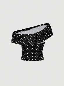 SHEIN MOD 波点网眼百搭女士复古风吊带衫 - 黑色 - 查看 6