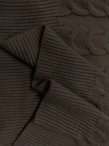 Zielony Solid Color Cable Knit Stand Collar Slim Fit Elegant Long Sleeve Sweater - Coffee Brown - View 8