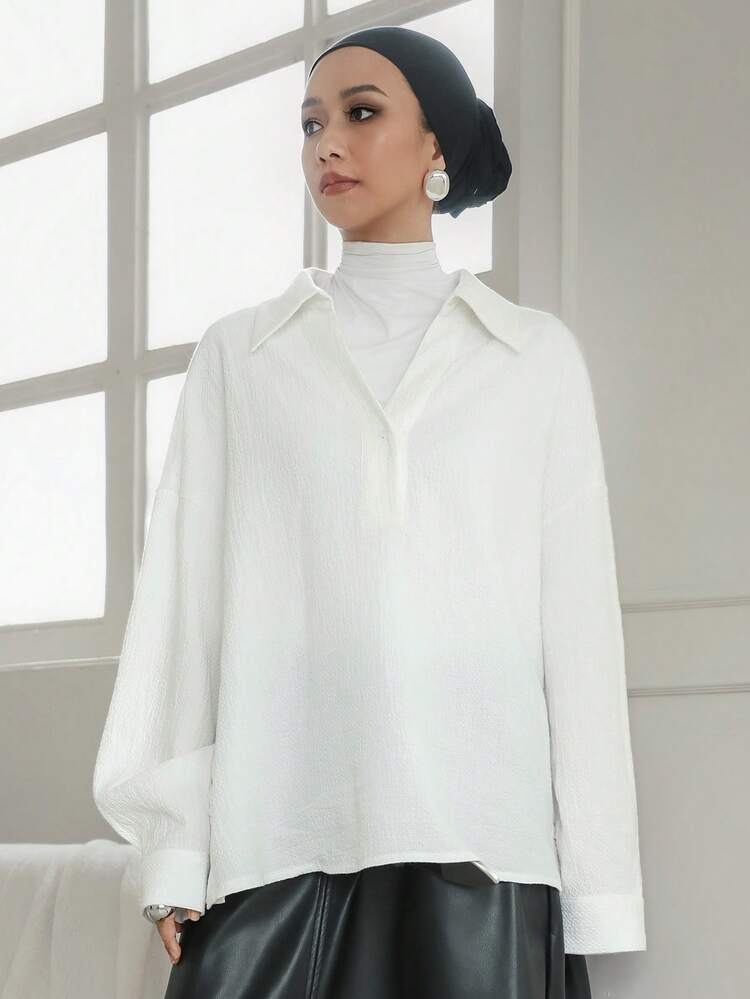 Women's Loose Textured Fabric Turtleneck Long Sleeve Casual Shirt, Autumn/Winter