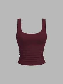 Sweetra 女士休闲褶皱圆领背心，夏季 - 彩色 - 查看 6