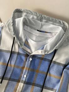 Manfinity Joysei Men's Casual Plaid Drawstring Hooded Shirt, Spring/Autumn, For Fall - Multicolor - View 3