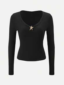 Nuvra 女士舒适保暖黑色打底衫，性感秋冬款 - 黑色 - 查看 8