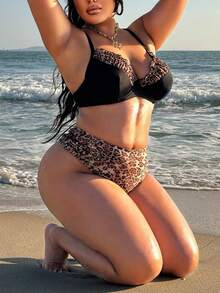 Swim SXY 大码女式豹纹吊带性感短裤沙滩比基尼套装，春夏款 - 彩色 - 查看 4