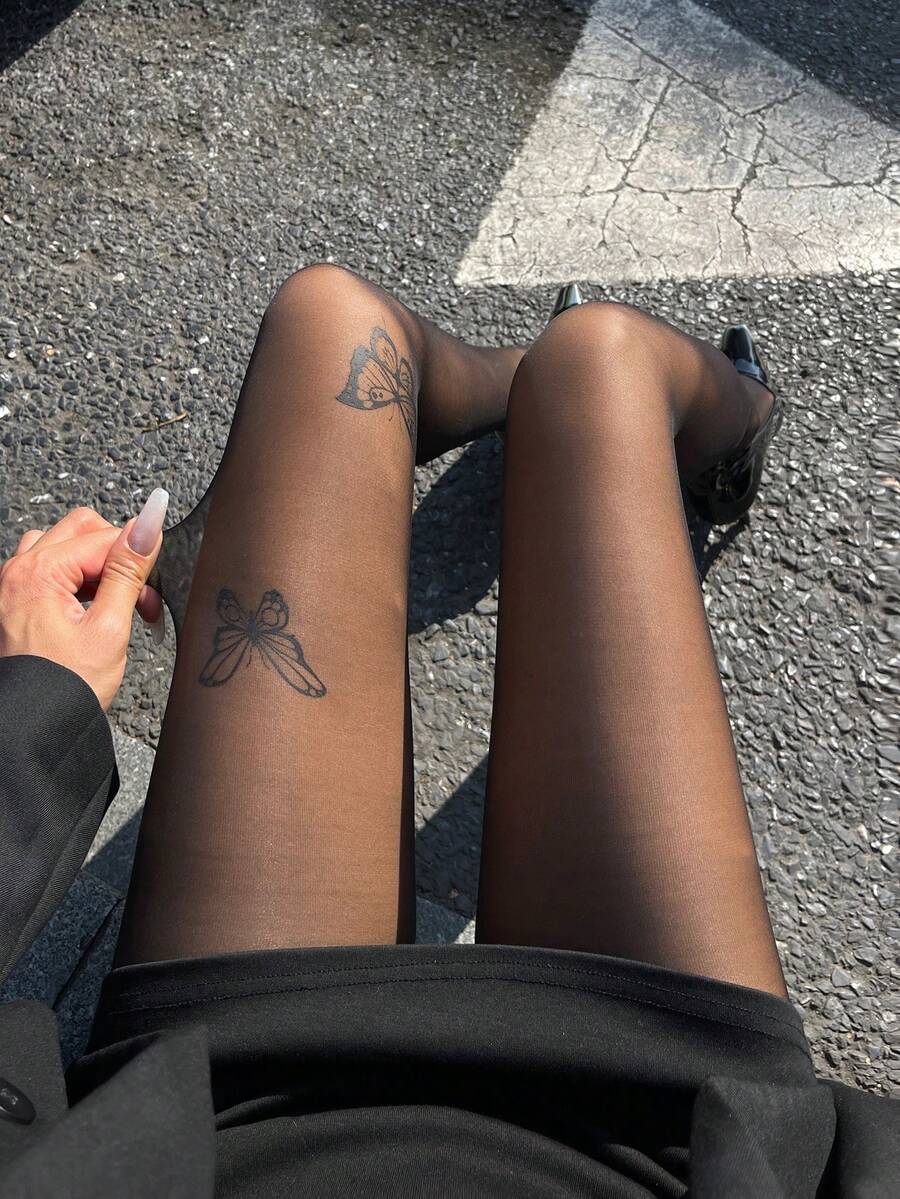 DAZY Sheer Black Pantyhose Leg Slimming Tights - Black - View 1