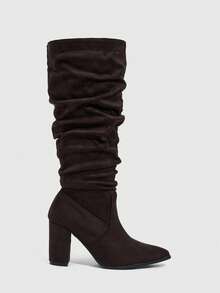 Daringsoles Women's Fashion Commuter Chunky High Heel Knee-High Boots For Christmas - Coffee Brown - View 3